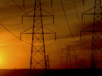 Power Lines stretch across the Utah landscape at Sunset.