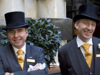 Doormen at the famed Savoy Hotel in the center of London.